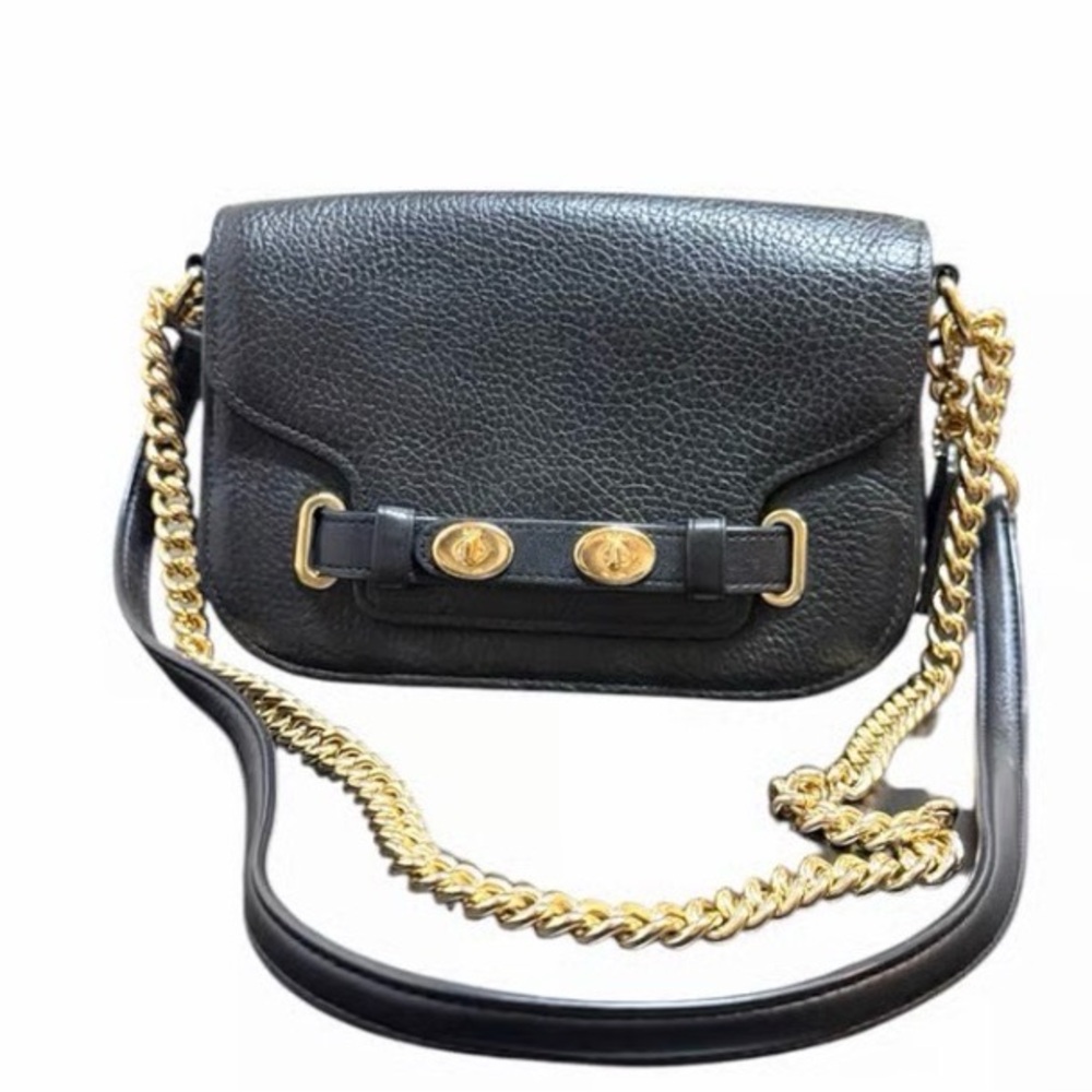 Coach Black Pebbled Leather Crossbody with Gold Chain Strap
